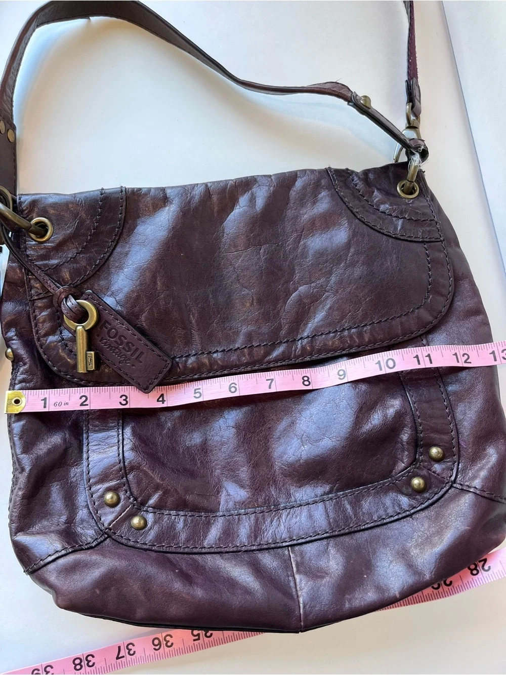 Vintage Fossil Dark Plum Messenger Boho Bag
